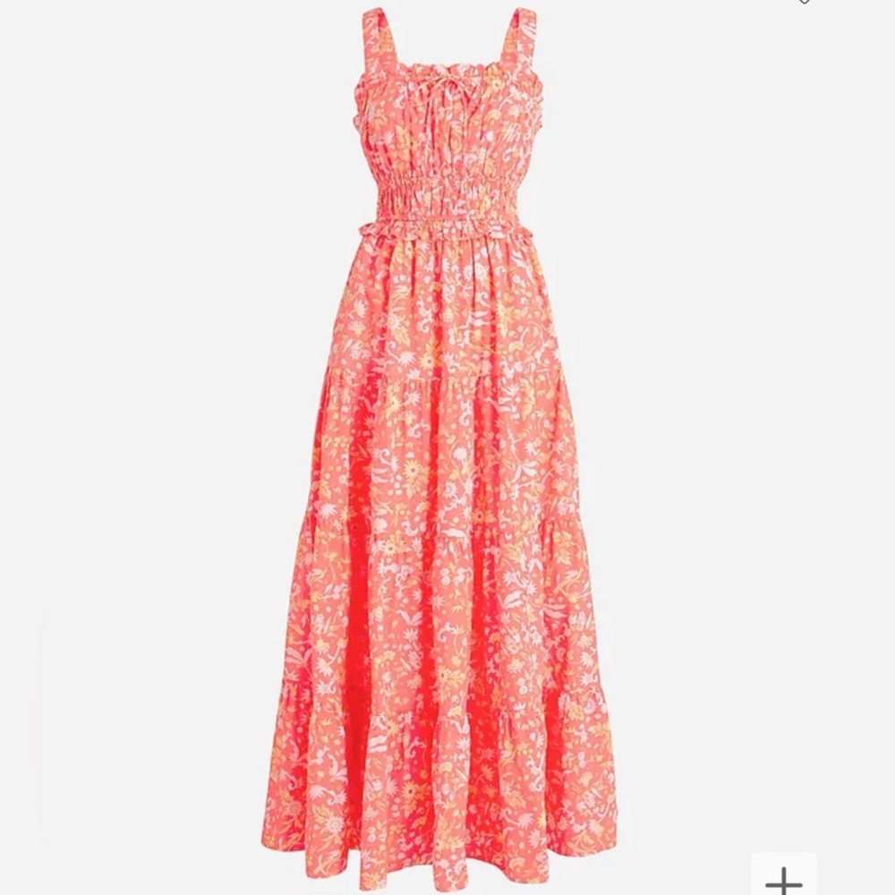 J. Crew Ruffle-Trim Tiered Maxi Dress in Sunny Blooms Pink